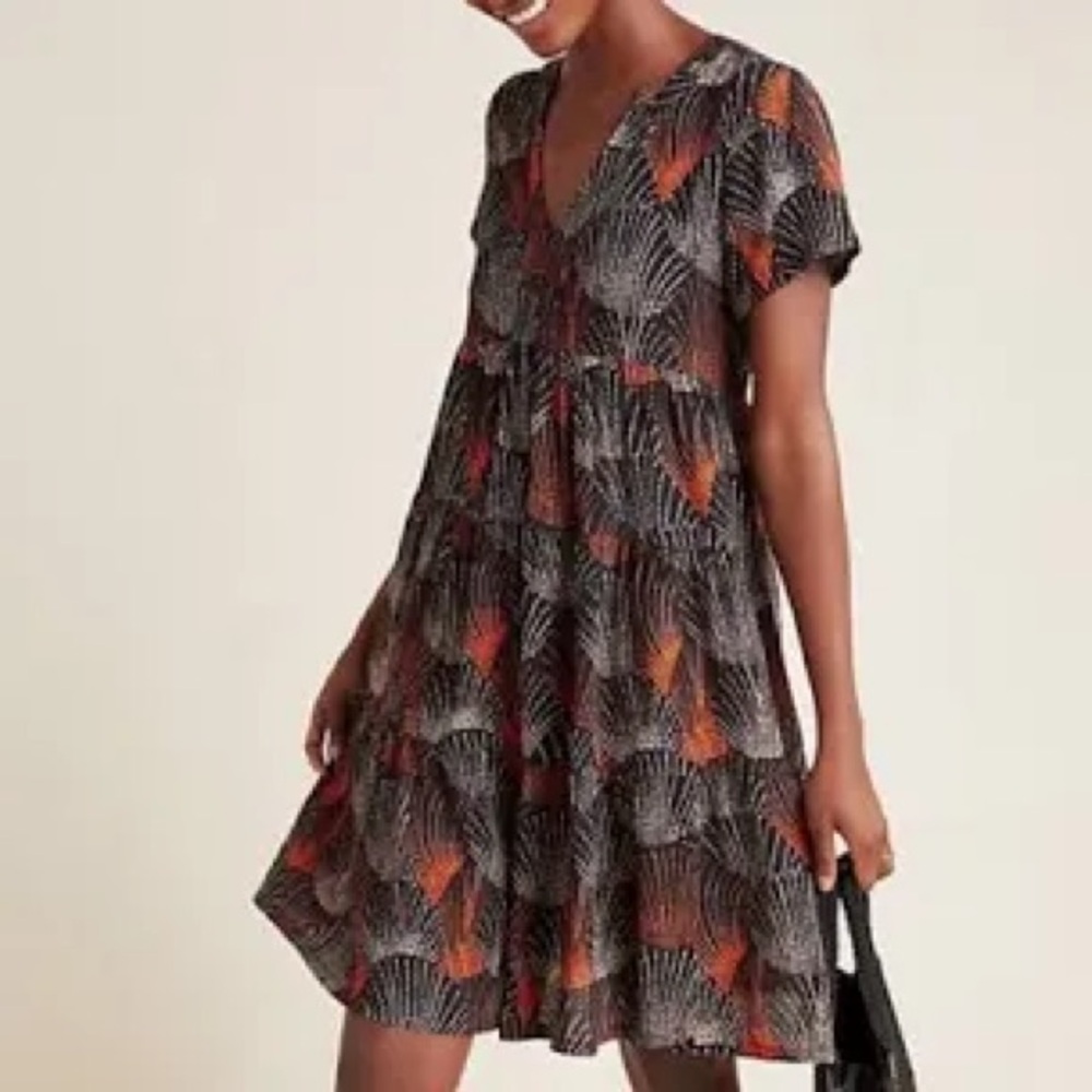 Anthropologie Black and Orange Mini Dress